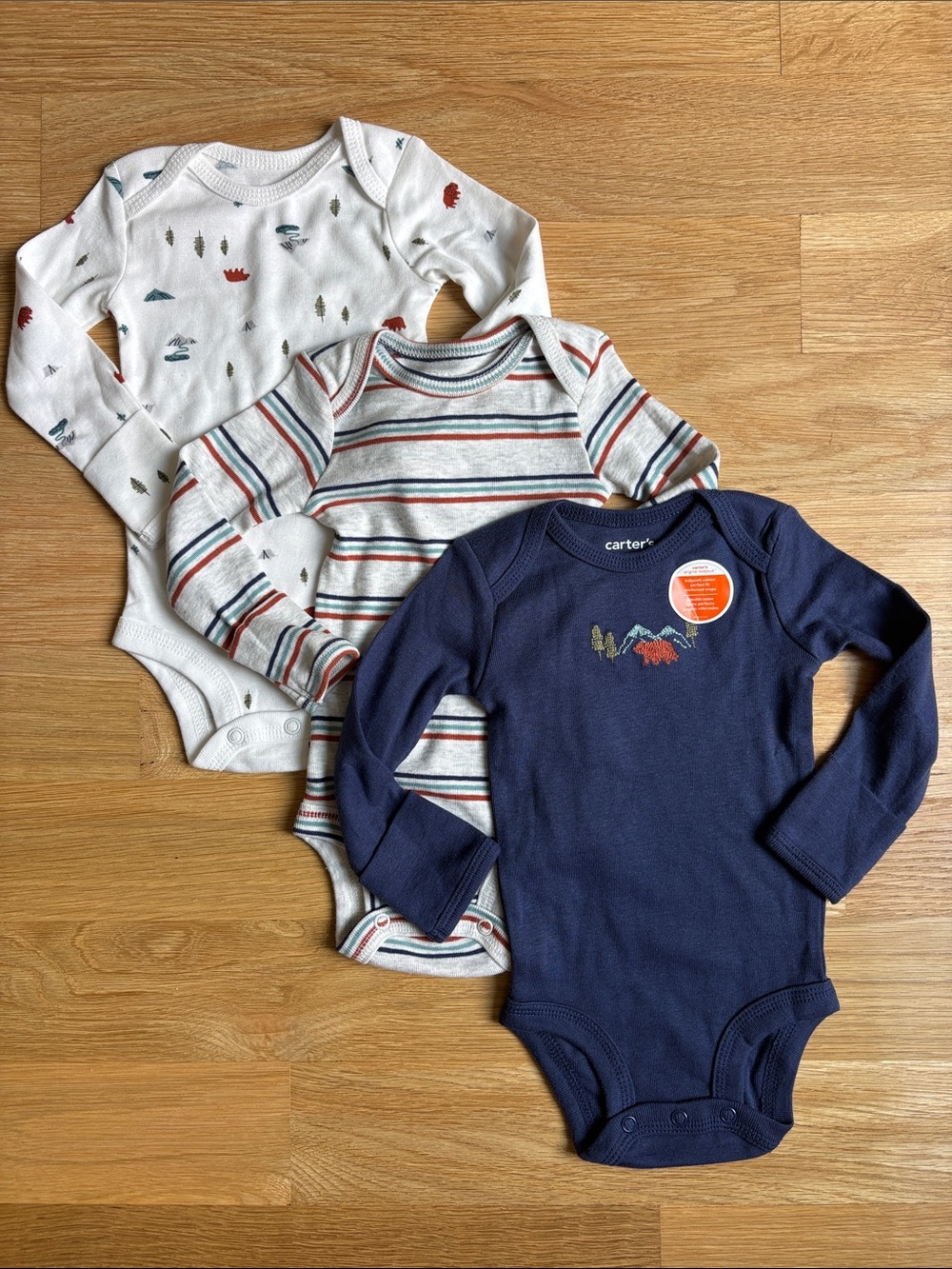 CARTER’S | Navy, White & Multi-Stripe Long-Sleeve Baby Bodysuit 3-Pack
